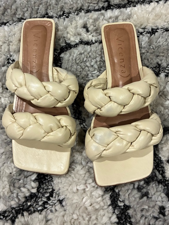 vinceza Shoes - Vince Braided Double-Strap Mules in Cream